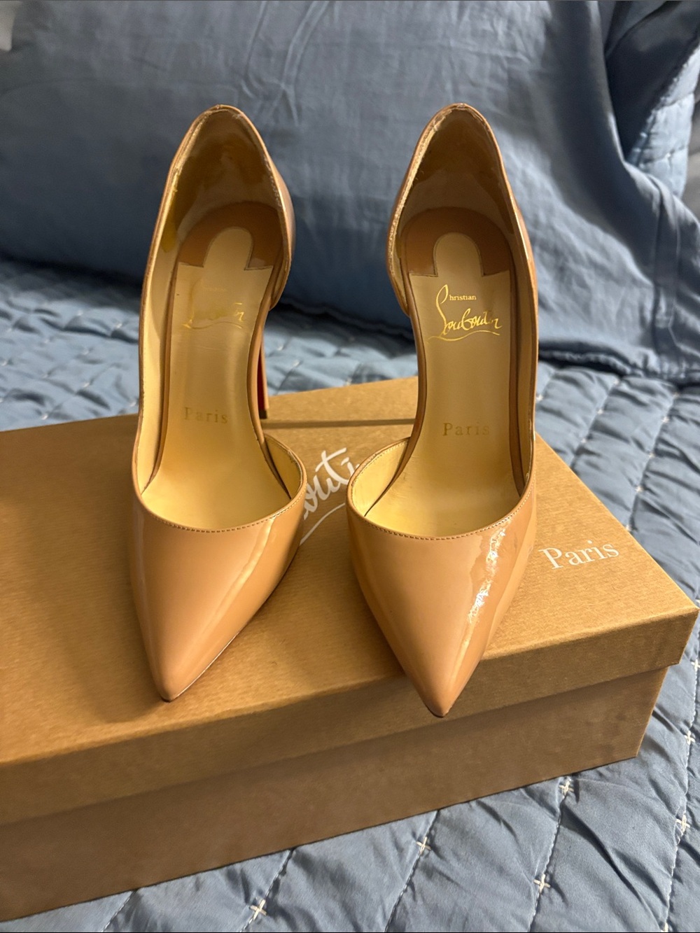 Christian Louboutin Nude Patent Pointed-Toe Stiletto Pumps